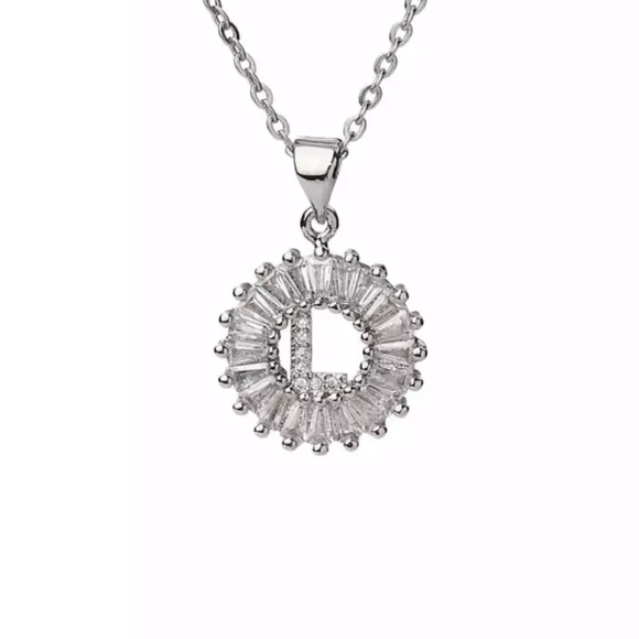 Jewelry - Silver Initial Crystal Pendant Necklace A-Z